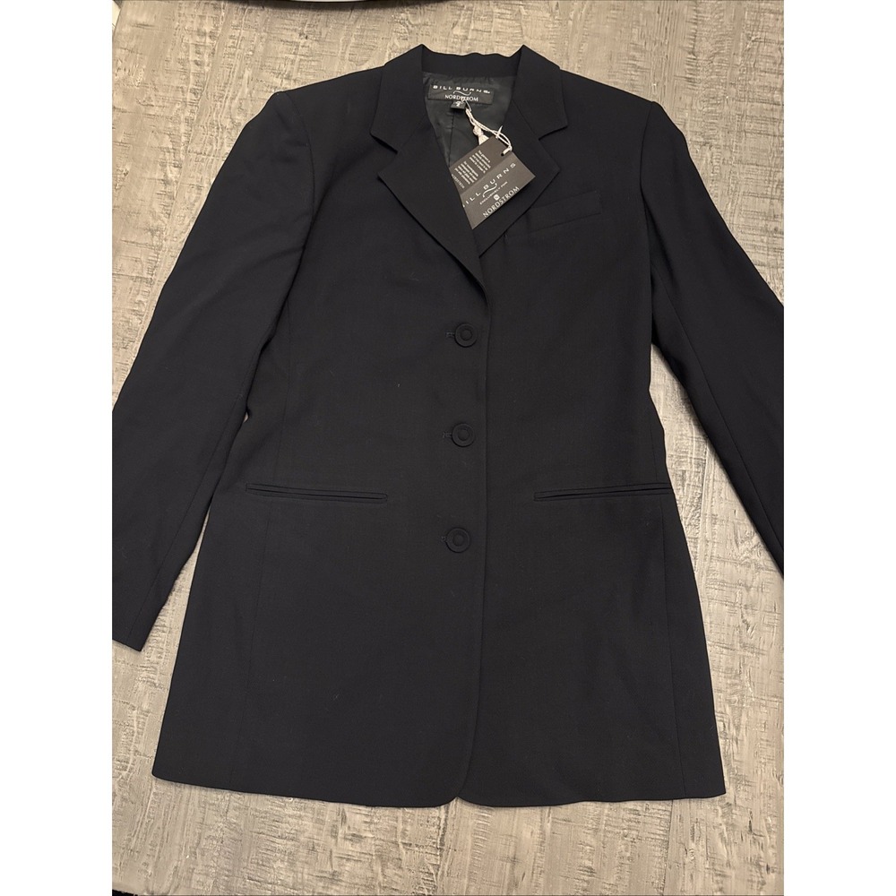 Bill Burns Nordstrom Women's Blazer Size 2 Black 2 Button Pure Wool Business USA